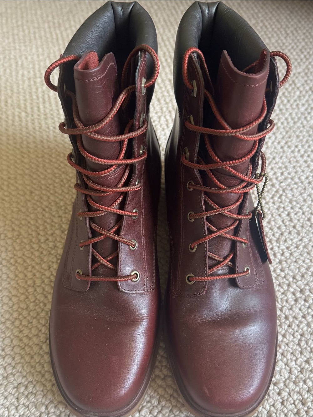 Timberland Women's Burgundy Leather Lace-Up Ankle Boots with Tan Lug Sole - Picture 3 of 10